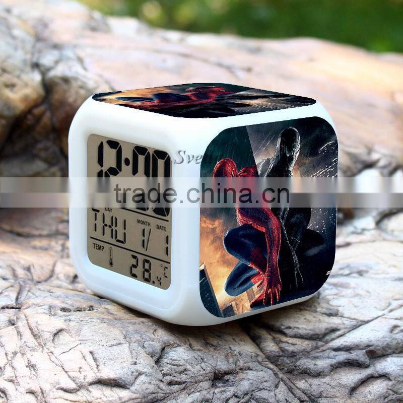 (Low price)2015 Hot Spiderman LED Alarm Clock,glowing led color change digital alarm clock, Spider man Digital Alarm Clock