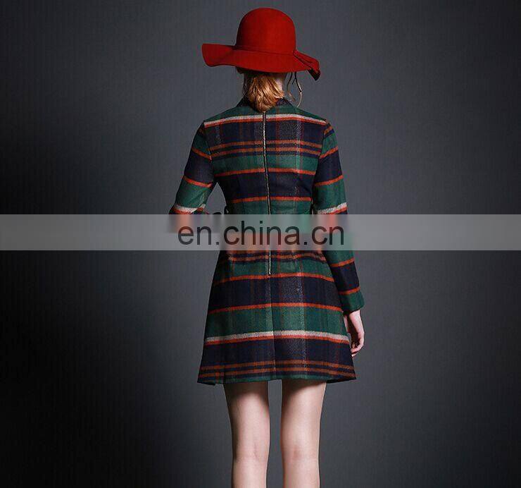 striped quality temperament checker skirt / A line long sleeve skirt