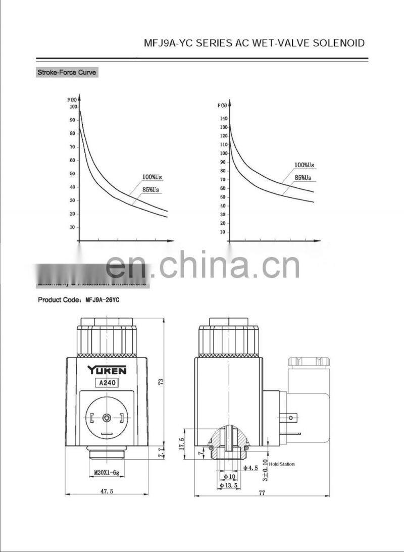 Yuken DC,AC wet- valve soleniod MFZ9-20YC,MFZ9-55YC,MFJ9-26YC,MFJ9-50YC,MFJ9A-26YC,MFJ9A-50YC