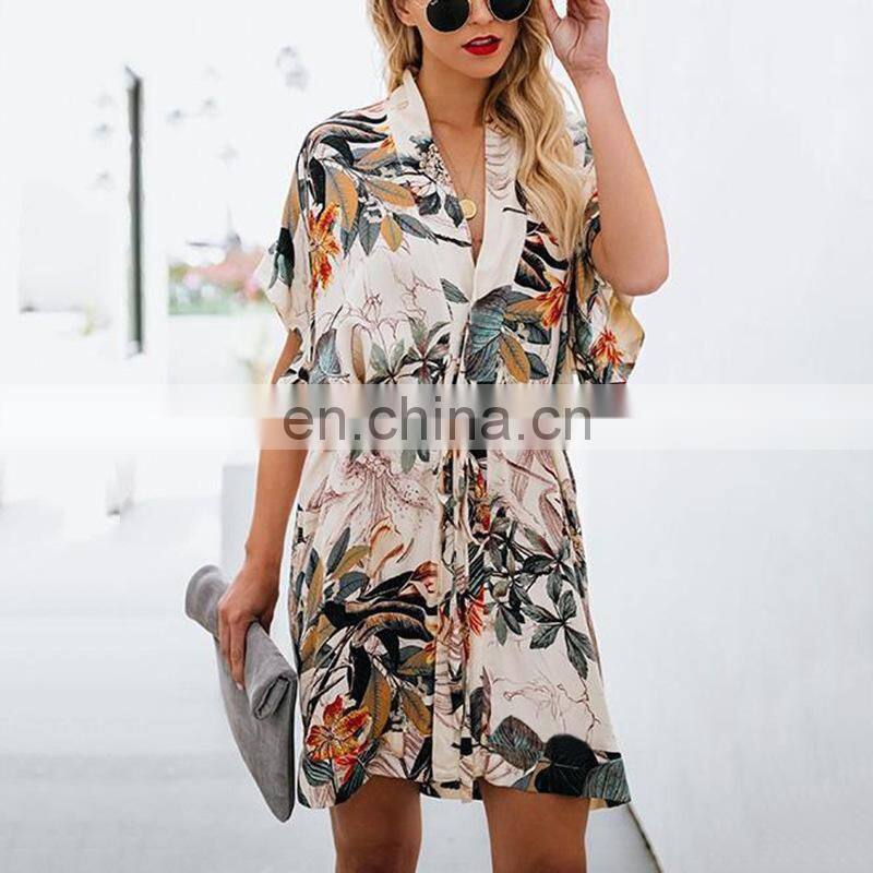 New Women Chiffon Beach Kimono Cardigan Bird Leaves Print Open Front Holiday Loose Thin Blouse Beachwear Cover Up