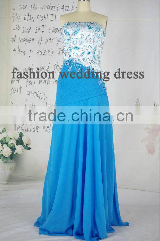 2013 Gorgeous Real Blue Chiffon Beaded Design Evening Dress