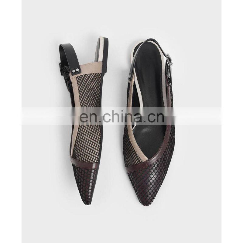 Ladies fancy design mesh pointed toe stylish sling back flat footwear shoes women office shoe