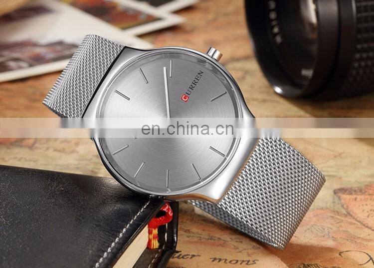 Luxury Curren 8256 Men's Casual Quartz Watches Thin Analog Mesh Stainless Steel Sport Band Wristwatches as Gift