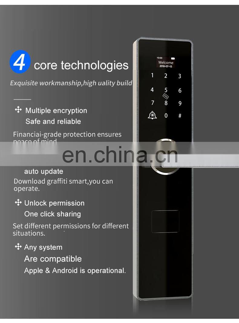 TUYA APP Smart Fingerprint Door Lock Electronic Biometric Password Hotels Smart Door Lock Manufacturer