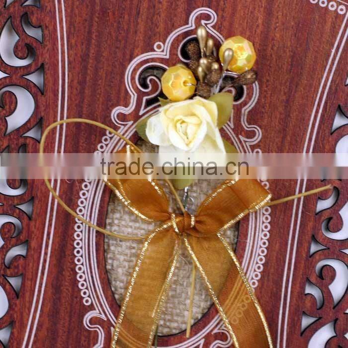 Wholesale Newest Luxury Laser Cut 2016 Wedding Cards with Gold Ribbon