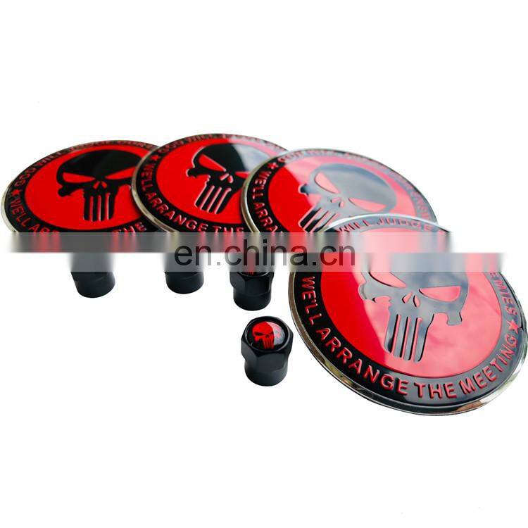 Skull Emblem Decals 2.2" Dome Punisher Wheel Center Cap Sticker with tire valve caps