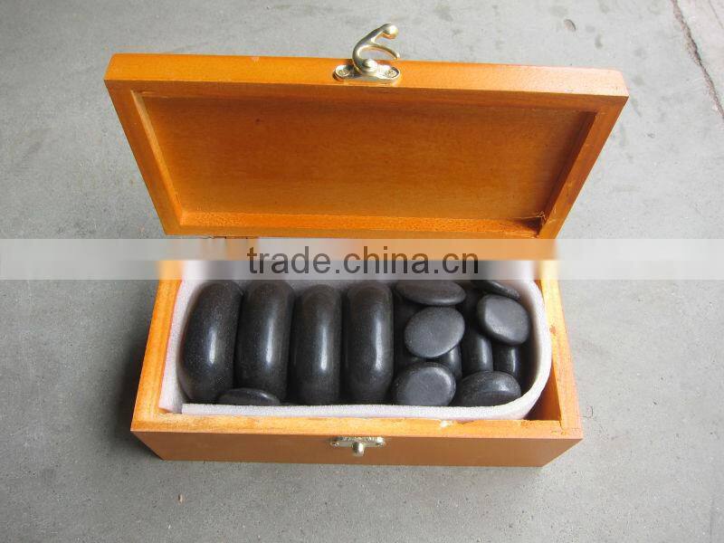 Natural 20pcs hot stone massage in wooden box