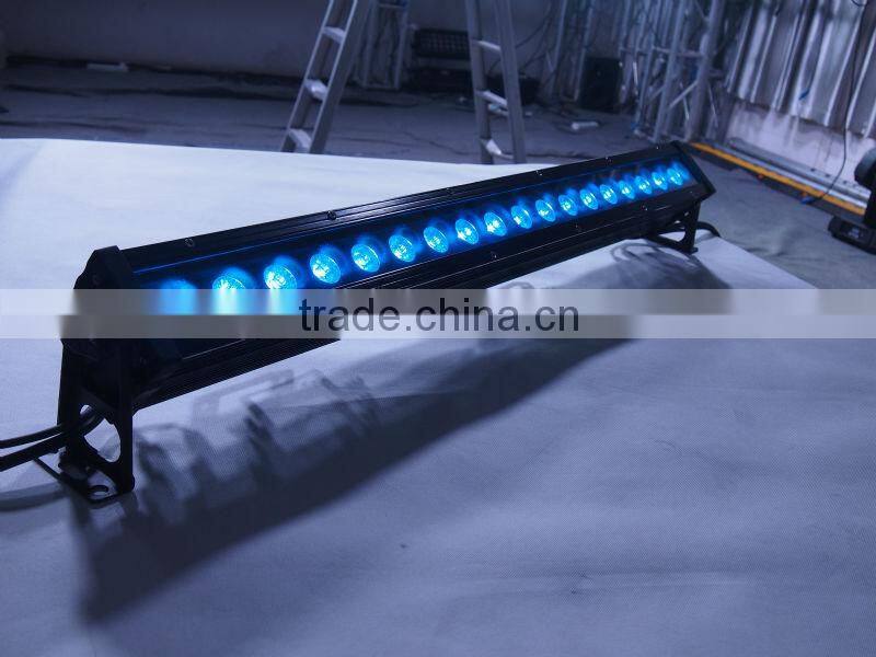 Led waterproof IP65 wash bar 18*12W die-cast aluminium housing RGBWA+UV 6in1 Leds linear dimming DMX512 LCD screen display
