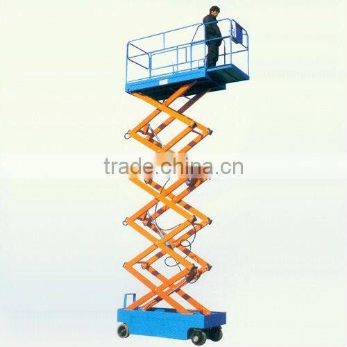 1.35~14m, 0.3 ton hydraulic small air motorcycle mobile scissor lift table with roller SJY0.3-14