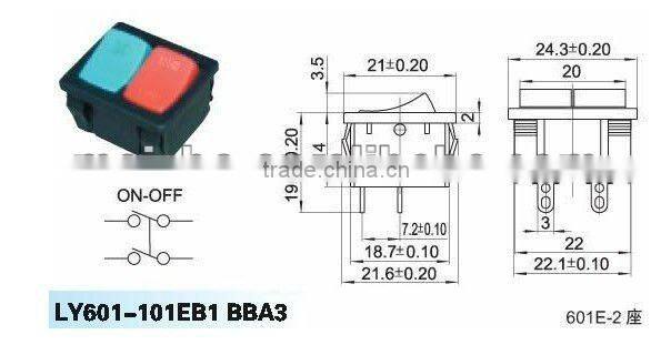 ON-OFF marine rocker switch with two pins