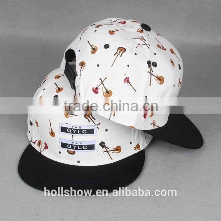 Small Guitar Printed Man Women Lovers Leather Brim Sport Sun Hat Flat Cap