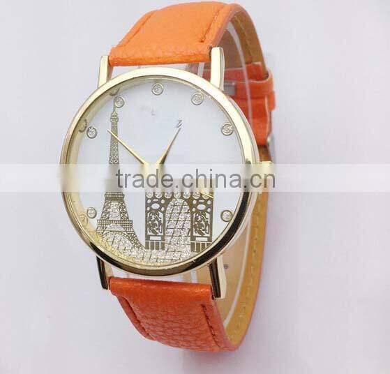 High quality Leather watch Women's Eiffel Tower Printed Dial Faux Leather Analog Quartz Wrist Watch
