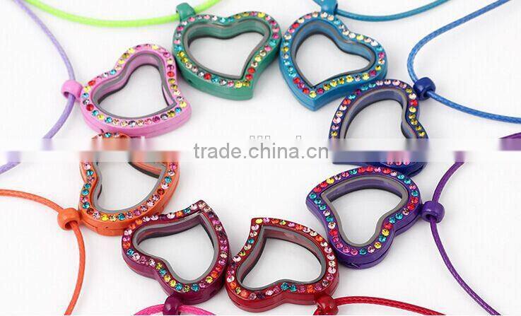 rainbow color fashion lady jewelry colorful heart locket necklace