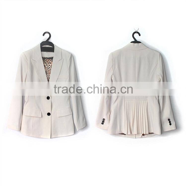 2014 Latest designer elegant quality white single breasted long sleeve fashion suit jacket women D31