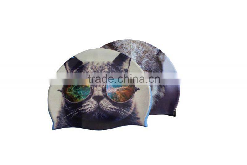 Fashionable Quality Adult / Kid sizes customized logo printed waterproof silicone swimming cap 100%