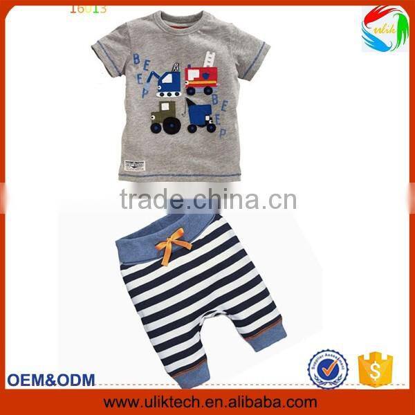 2016 Factory new arrival summer child clothes for 2 pieces fashion baby boy clothing set wholesale kids clothes (ulik-SC098)