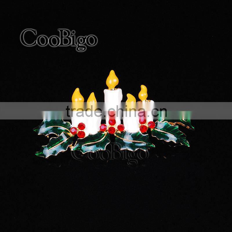 Fashion Jewelry Charming Candle Leaves Shape Red Rhinestone Pin Brooch Promotion Wedding Party Gift Apparel Accessories