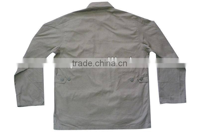 100% cotton Olive green tactical BDU uniform with button closure 4 front pockets and turn-down collar