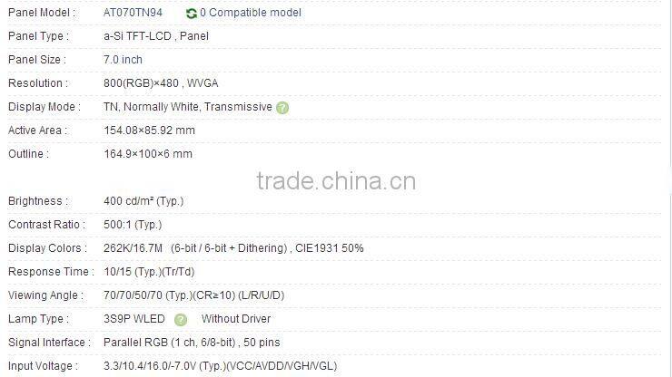 7.0 inch AT070TN94 a-Si TFT-LCD Panel For INNOLUX