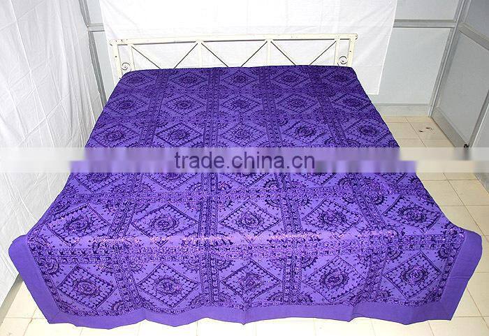 Jaipuri Turquoise Mirror Embroidered Bedsheets