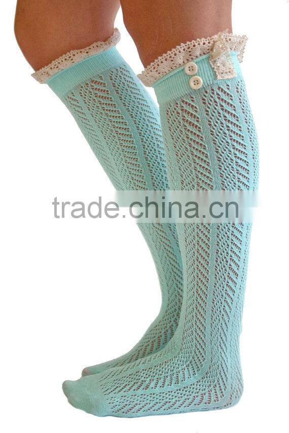 Women Knee High Boot Socks Knee High Grace and Lace Dainty Boot Socks With Button And Lace