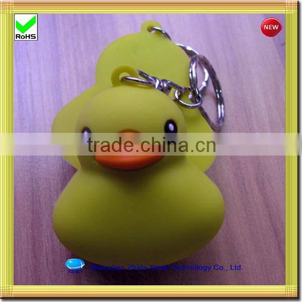 cute yellow duck shape silicone key chain led