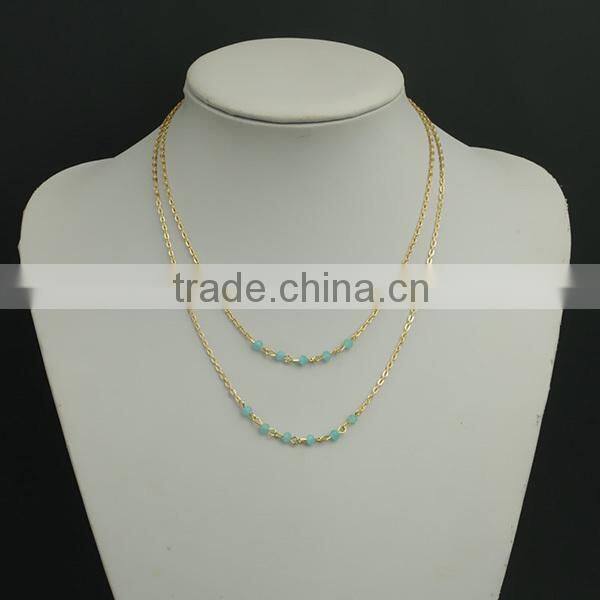 blue crystal beads simple sexy gold plated necklace