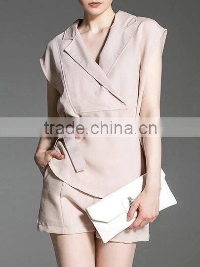 Two-piece-outfits latest fashion design women clothing Apricot V Neck Top With Pockets Shorts