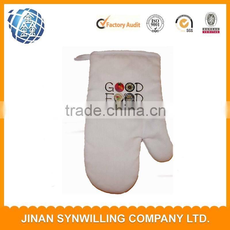 Logo printed 100% Cotton oven mitt, Heat Resistant and Ergonomic Kitchen Cooking Mitt Glove