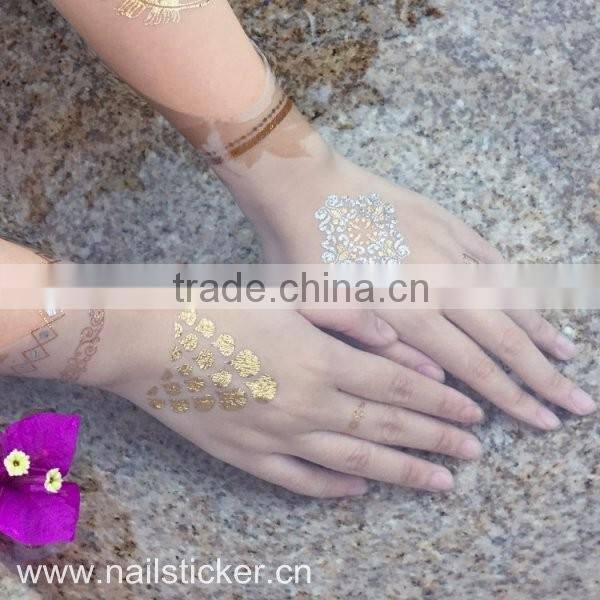Wholesale gold silver color metallic tattoo temporary gold hair and body tattoo sticker factory