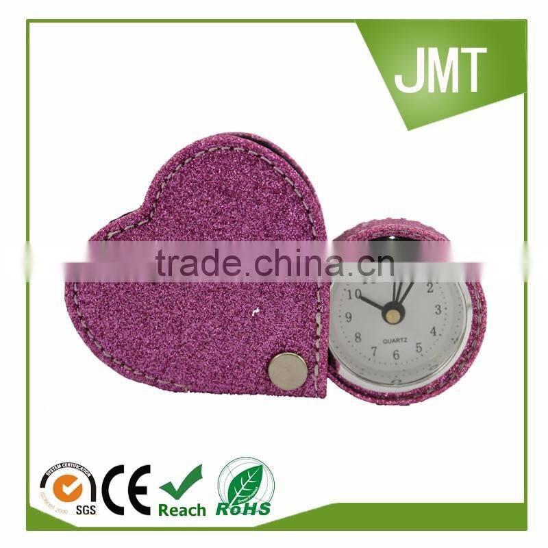 2016 new item Heart shape pretty pu leather alarm clock