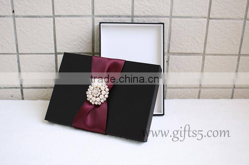 Graceful black silk wedding packaging box for invitation cards