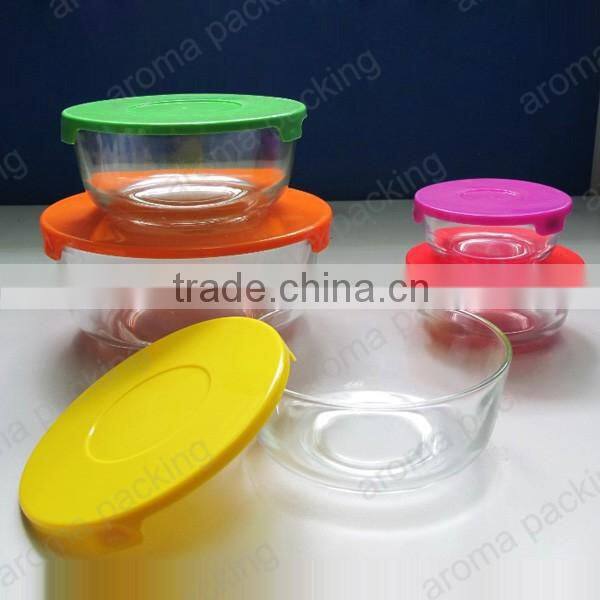 a set of five high quality glass bowl in gift box, glass crisper mixing bowl with color box