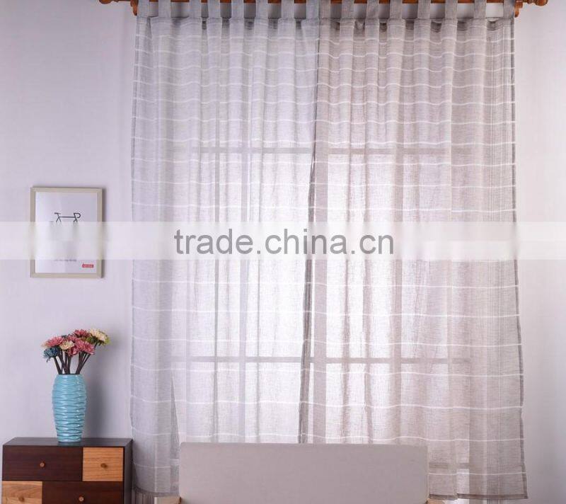 Modern plain solid sheer voile window curtain with loops, ready made tab top sheer voile panel curtains