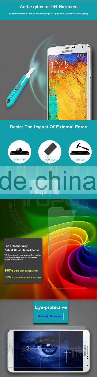 Arc edge Tempered Glass Screen Protector Film prevent scratches HD clear gold tempered glass For Samsung galaxy note3