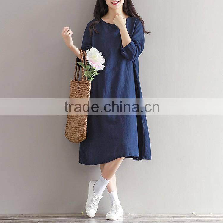 Fashion Autumn Loose Plus Size girl Maxi Dress Novelty Cotton Linen