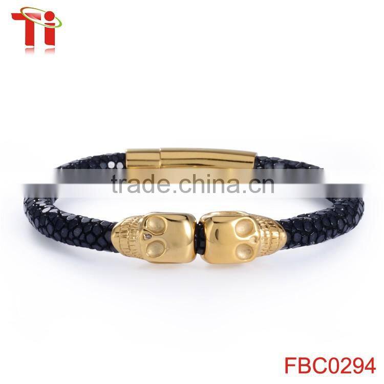 Ti Aohua gold plated metal bracelet jewelry set, Unisex Skull beads cuff bracelet jewelry accessory