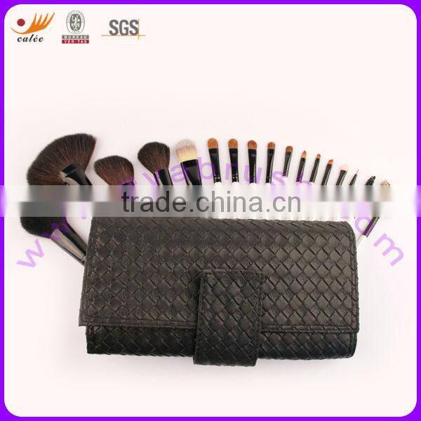 New Style Elegant Black Professional Cosmetic Brush Set with Leather Pouch