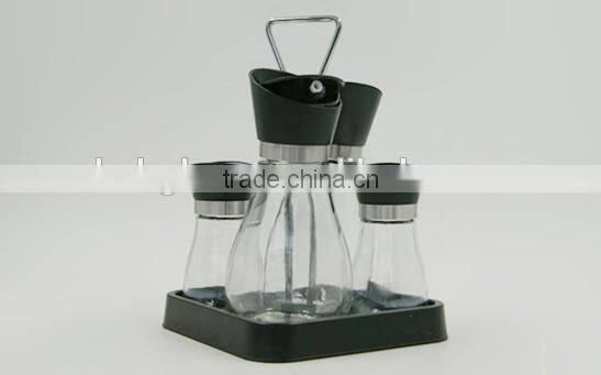 Glass oil vinegar salt pepper set cruet set with plastic coating and stand