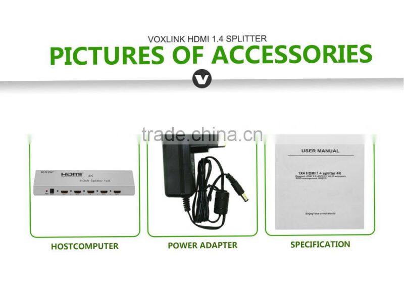 VOXLINK 4K HDMI splitter 1x4 (HDMI 1.4,HDCP1.4 ,4K,IR extension, EDID management, RS232) EU/US/UK/AU