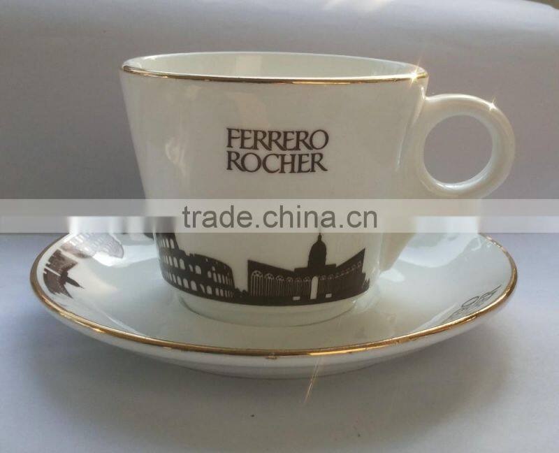 250ml Golden printing porcelain mug , golden porcelain saucer, golden printing porcelain bowl ,golden printing spoon
