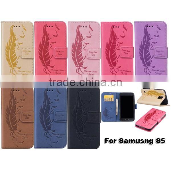 Double embossed phone case leather back cover flip phone hull for Samsung S5