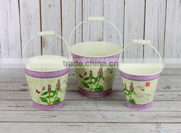 hot selling s/3 butterfly flower dacal pail, flower metal bucket,galvanized metal flower buckets