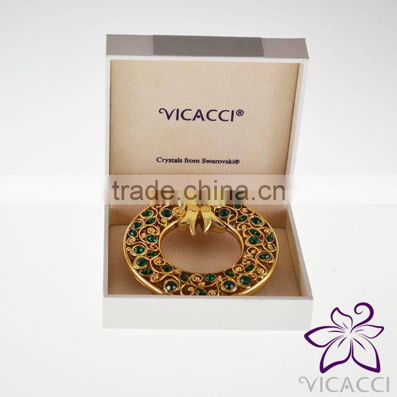 14K Yellow Gold Plated Metal Xmas Ornament with Green Crystal from Swarovski