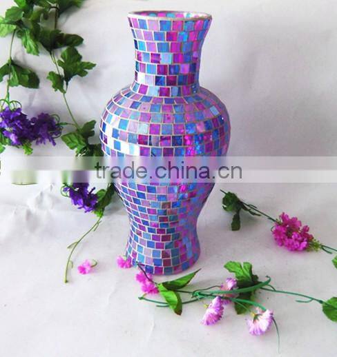 Large Mosaic Ornament Purple Blue Color Glass Antique Artistic Vase Home Decor
