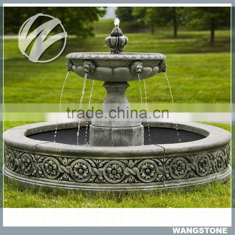 Garden decorative hand carved lion stone water fountain