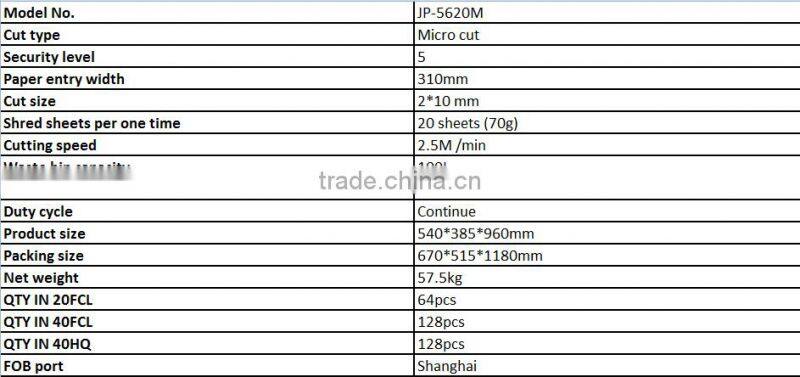 JP-5620M Heavy duty paper shredder A3(310mm)Big office occasion Use