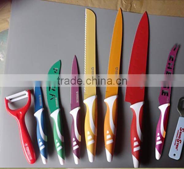 2015 Color Nonstick Kitchen Knife Set With Clear Acrylic Block,Steak Knives