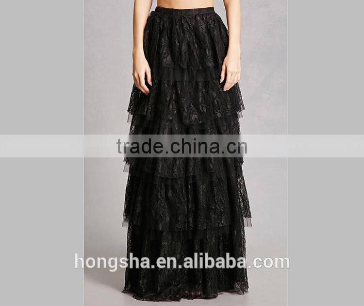 Latest long skirt designs fashion 2017 Tiered Floral Lace Maxi Skirt HSH6032