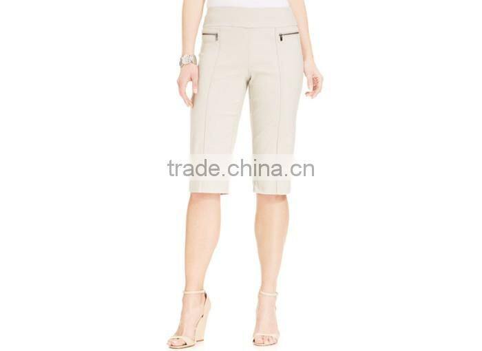 Front-Seamed Pull-On Bermuda Shorts